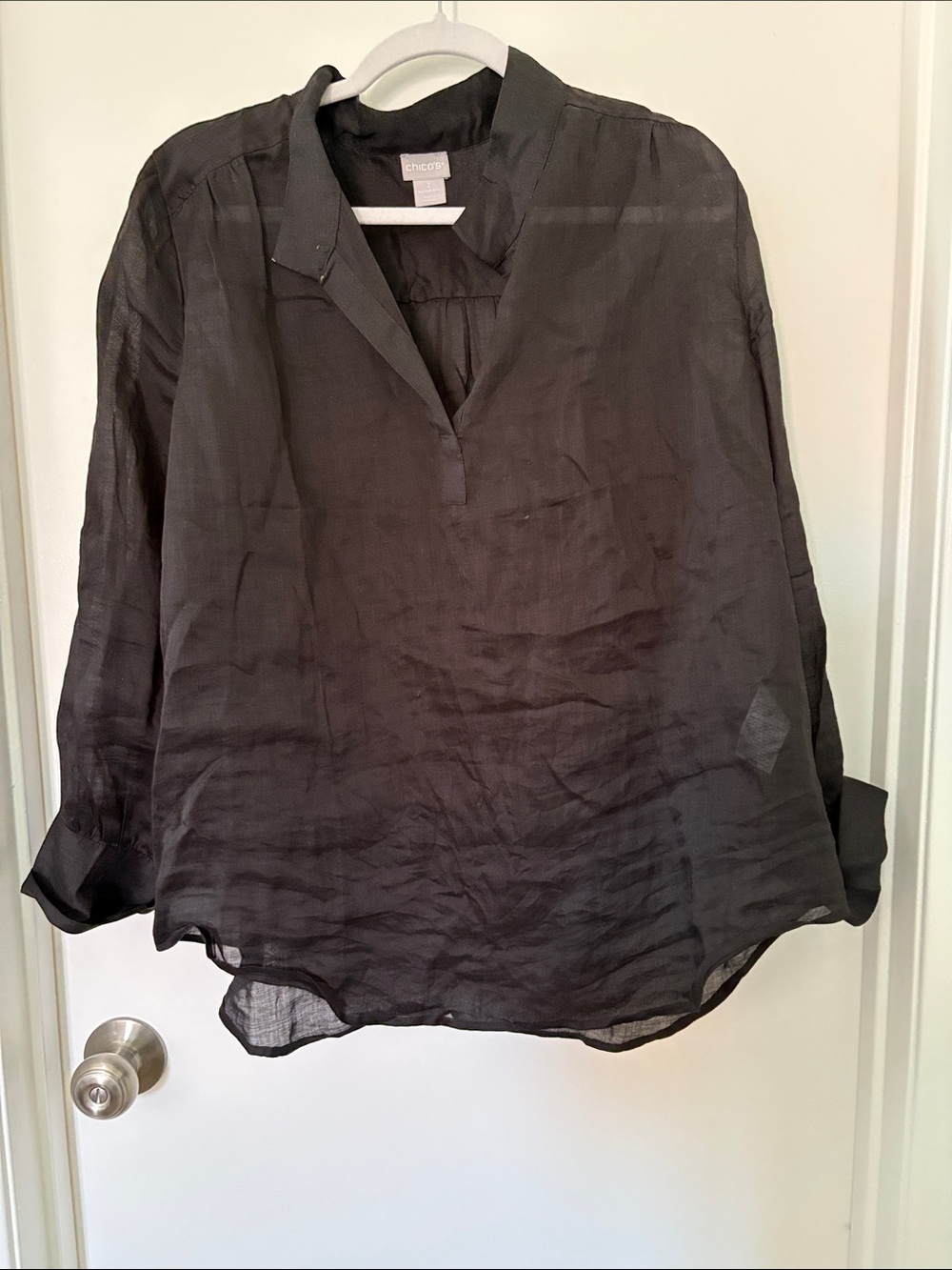 Chico’s Black Sheer V-Neck Tunic Top
